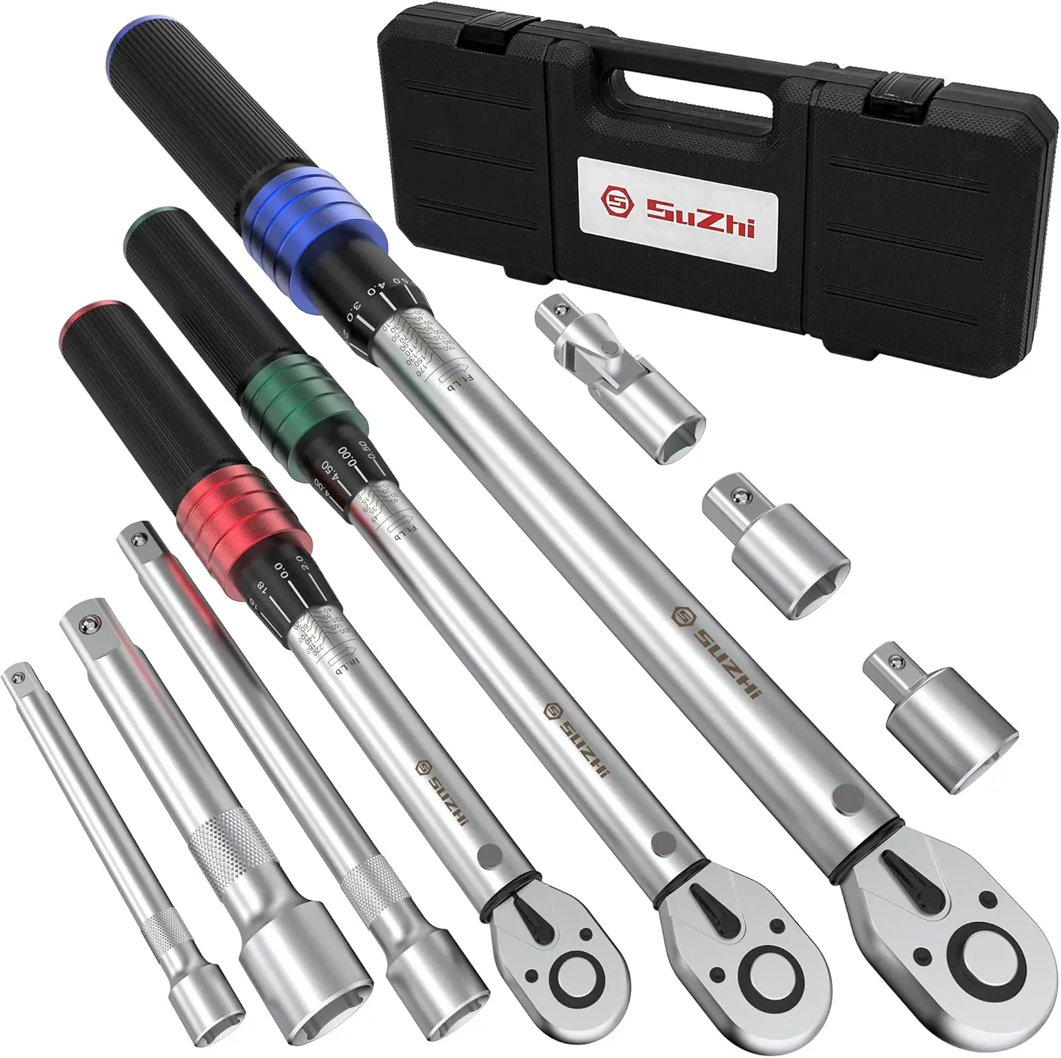 

9-Piece Torque Wrench Set with 3 Drives, 6 Adapters, ±3% Accuracy, 72-Tooth Ratchet for Vehicle Repair