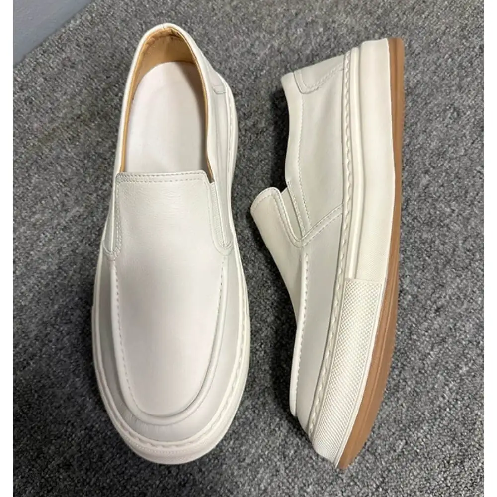 Luxury White Leather Casual Loafers – All-Day Comfort & Versatile Smart-Casual Wear