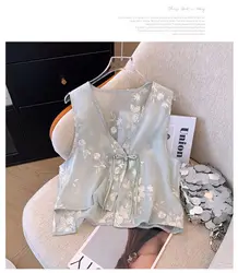 Womens Vest Chiffon Embroidered Waistcoat