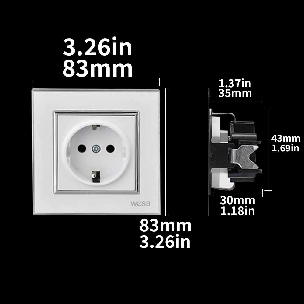 WESA الاتحاد الأوروبي القياسية مقبس الحائط الأبيض مرآة الاكريليك لهب لوحة مقبس الطاقة 16A مخرج كهربائي أخبار الأرض القياسية #6