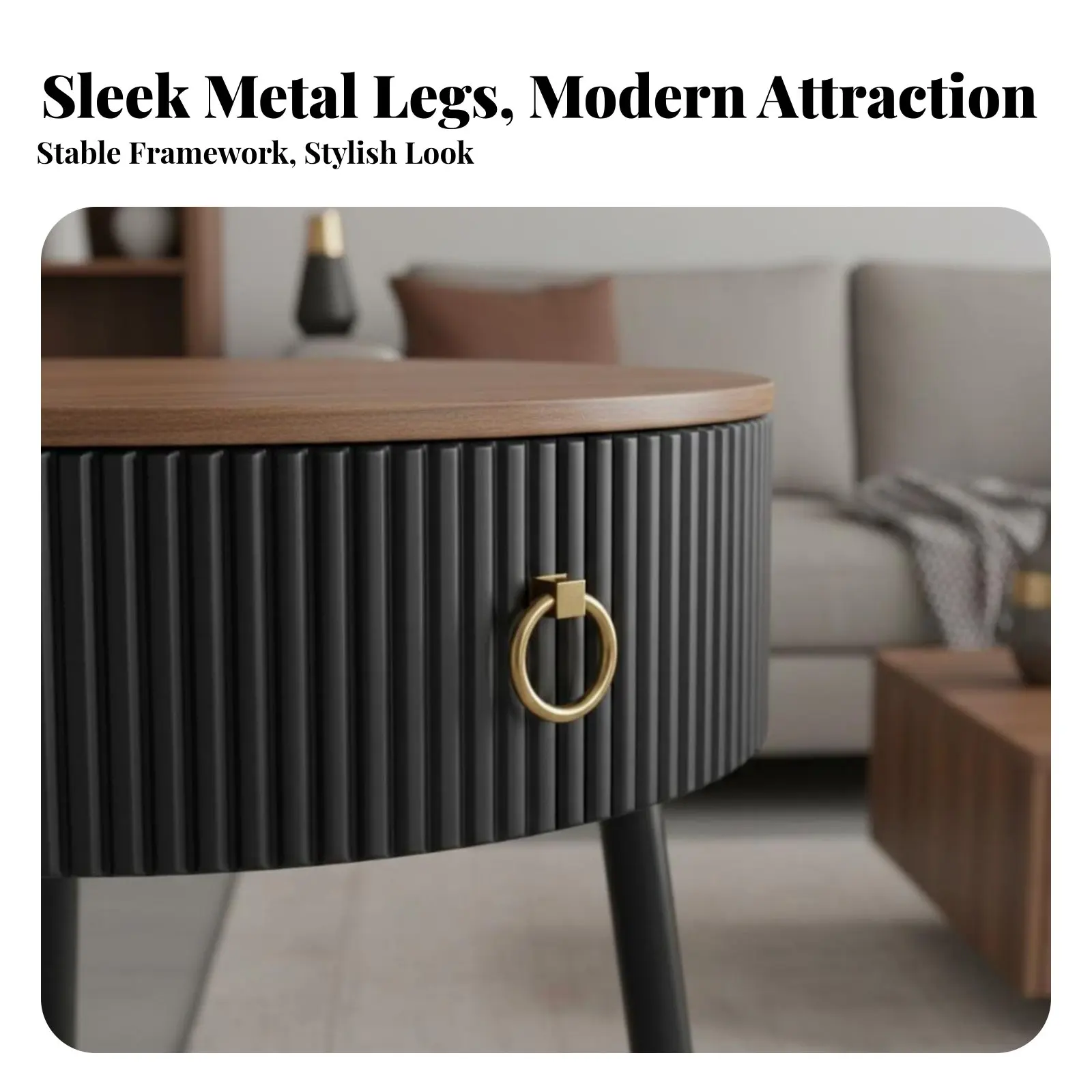 

Fluted Drum Table Light Luxury Feel Round Fluted Nightstand Sturdy Construction Multifunctional for Interior Decorators