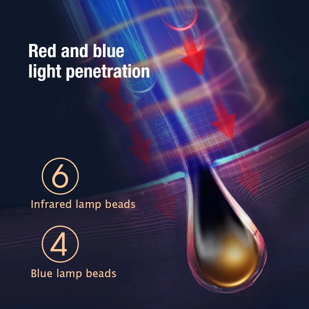 1MHZ RF pettine per la crescita dei capelli Anti-perdita di capelli pettine per massaggio del cuoio capelluto medicinale rosso blu LED terapia della