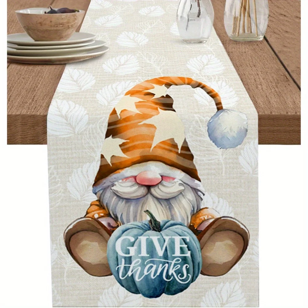 

Цельная скатерть Autum Gnome — дизайн синей тыквы и кленового листа на День благодарения, подходит для ресторанов, дома, кафе, ремесленных изгороди и мягкой мебели.