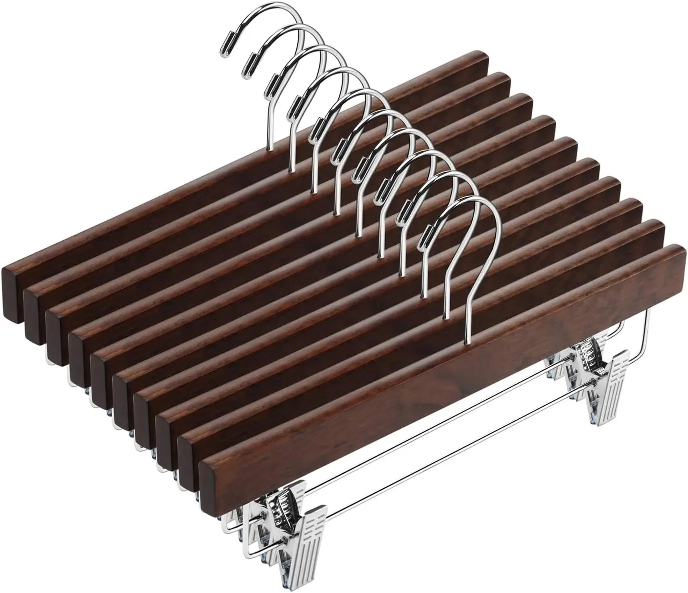 

20 деревянных вешалок для брюк с регулируемыми нескользящими зажимами и поворотом на 360 градусов ° Поворотный крючок для юбок и брюк