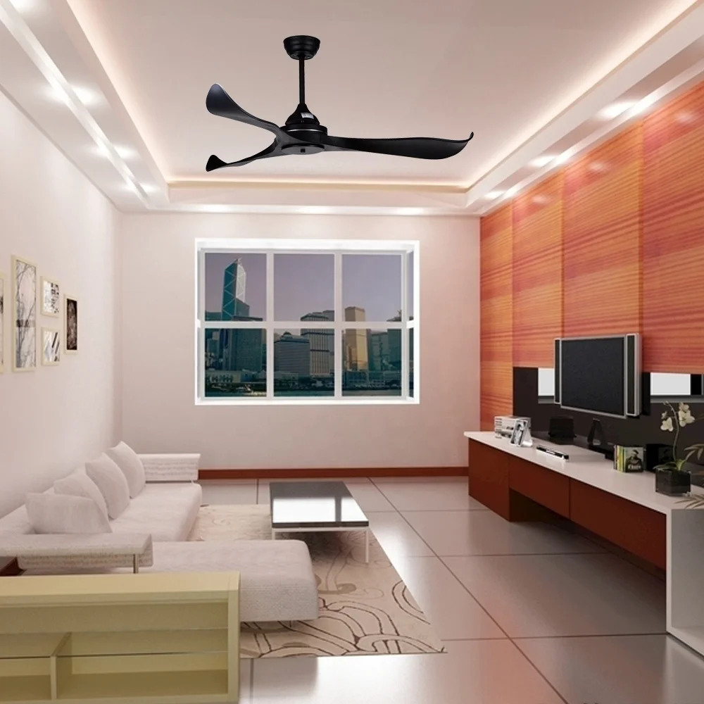 56 بوصة استهلاك منخفض للطاقة توفير الطاقة تدفق هواء جيد داخلي وخارجي كبير الحجم AC DC مروحة سقف كبيرة سوداء #3