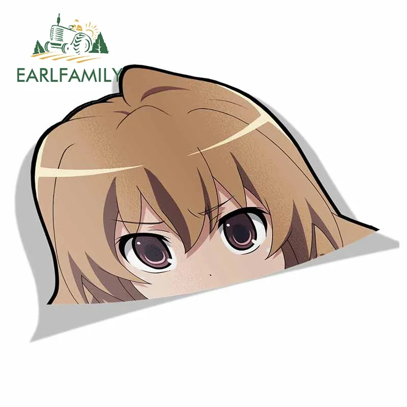 EARLFAMILY Car Sticker for Taiga Aisaka Peeker Big Head Anime Vinyl Rear Windshield Trunk Stickers Car Accessories