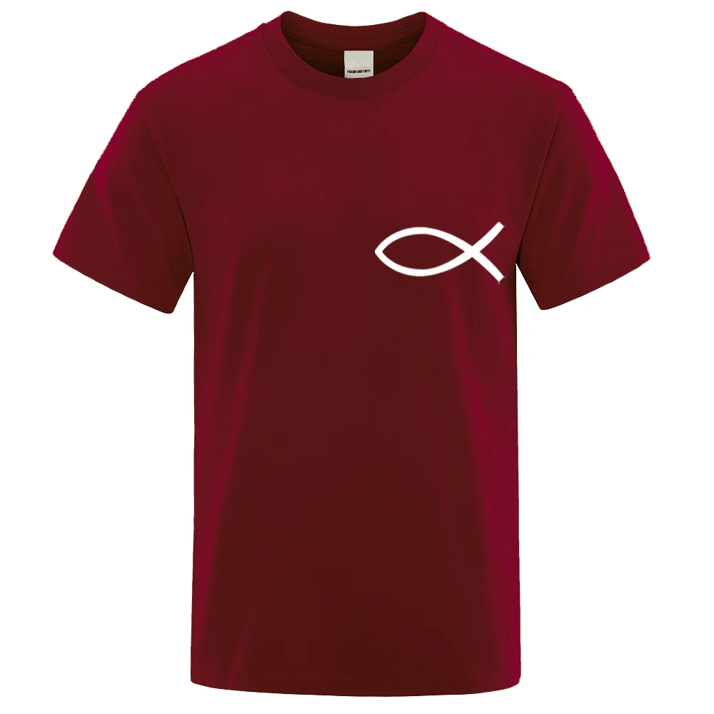 Ein einfaches Zeichnen von Fisch-Aufdruck-T-Shirt für Herren, Sport, Sommer, kurzärmelig, lässig, locker, Sportbekleidung, Unisex, Baumwolle, bequemes T-Shirt