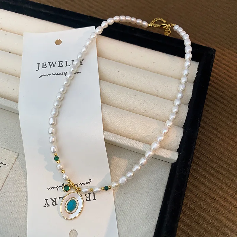 

Новый стиль, модный круглый кулон с бирюзой, натуральный пресноводный жемчуг, 14-каратное золото, женская короткая цепочка-колье, ожерелье, ювелирные изделия, подарки