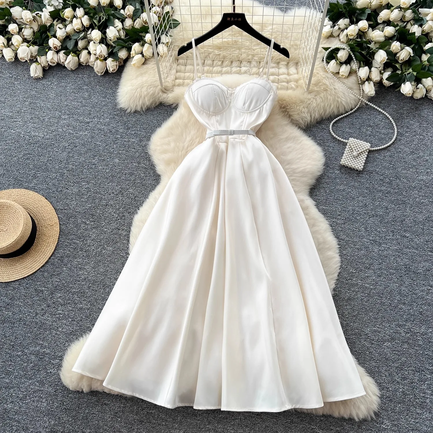 Summer Holiday Prom Wedding Dress Women Sexy Backless Trims Chest Pad Wrap Corset A Line Pleated Midi Long Dresses