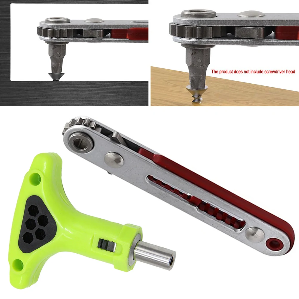 Two-Way Ratchet Wrench Hexagon Screwdriver Repair Tool With Storage Holes For 6.35mm Bits And Adapters