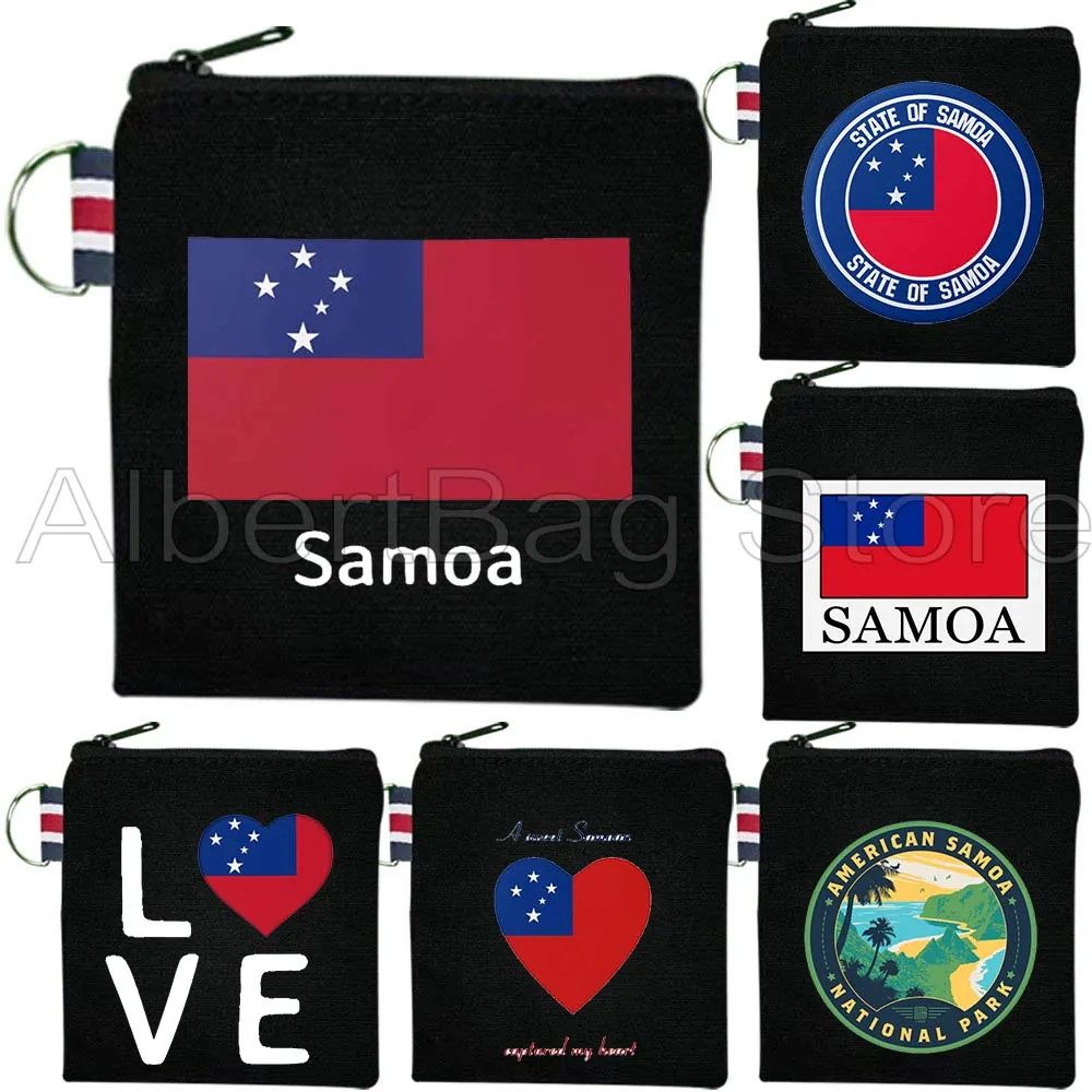 

Samoa Flag Map American Samoa National Park Gifts Canvas Coin Purse Bag Small Square Key Storage Card Bag Cotton Wallet Pouch
