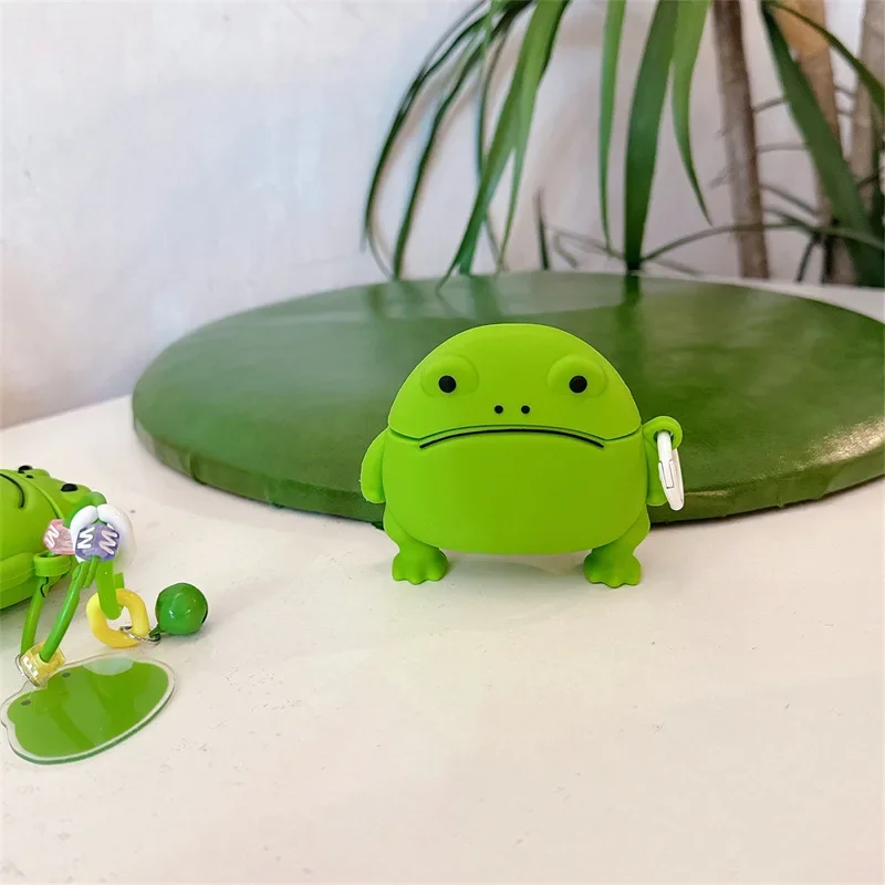 Green Frog Case for AirPods 4 Airpod 1 2 3 Pro Pro2 Bluetooth Earbuds Charging Box Protective Earphone Case Cover