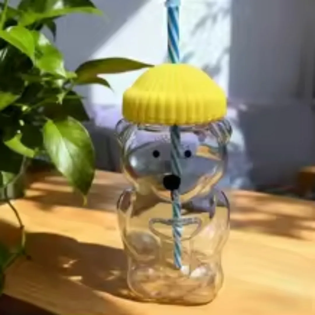 

Новинка 2023 года, соломенная чашка для воды с милым медведем, 500 мл, прозрачная стеклянная чашка, прочная, удобная для переноски в повседневной жизни