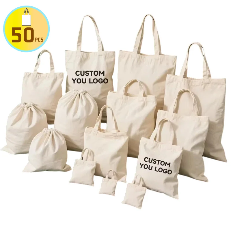 

50pcs Bulk Wholesale Custom Logo Image Cotton Canvas Shopping Tote Bag Handle shopping bag Personalized single-shoulder bag