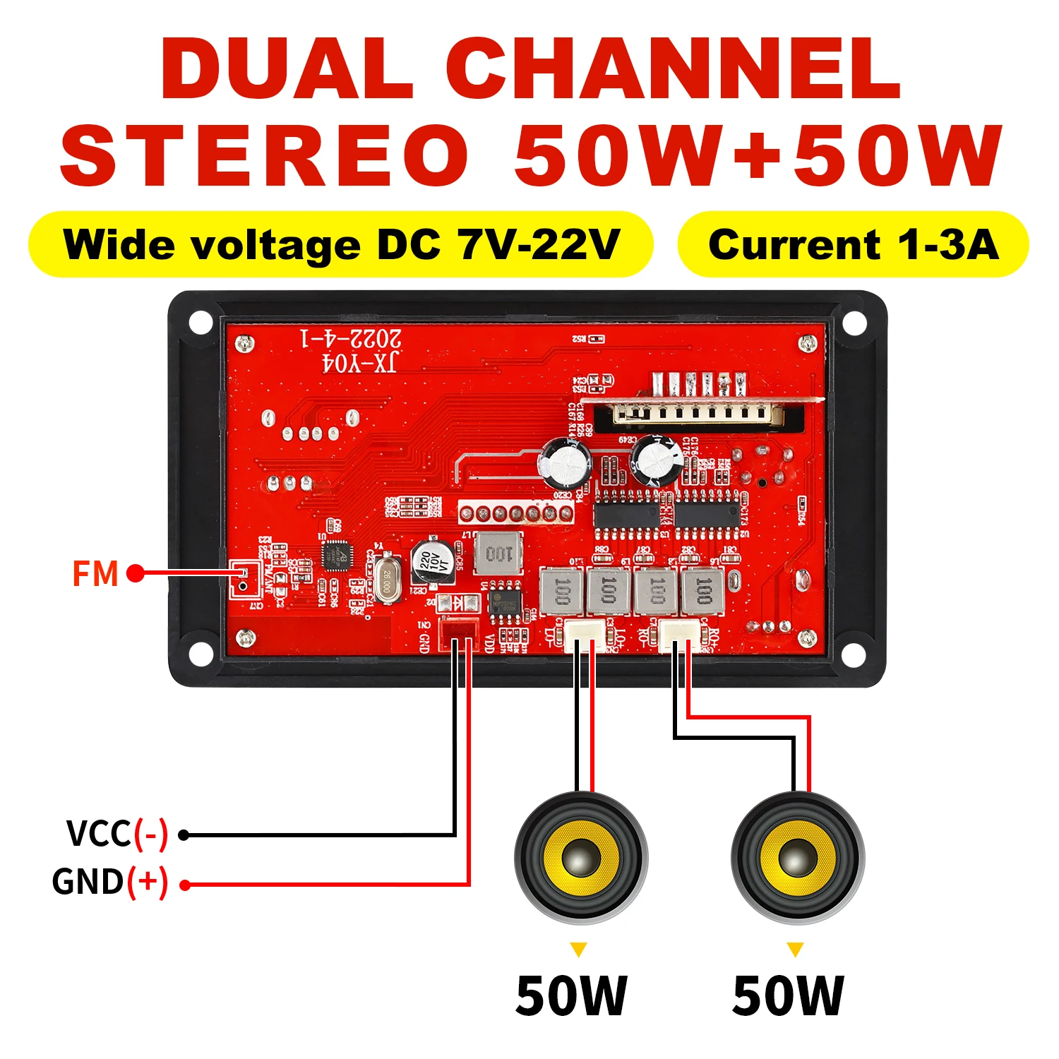 100W Amplifier MP3 Decoder Board Bluetooth5.0 Car MP3 Player USB Recording Module FM AUX Radio For Speaker Handsfree