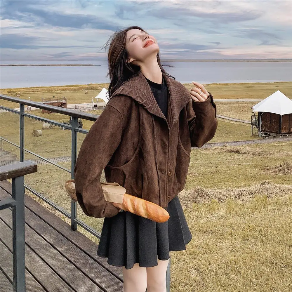 Thick Suede Short Jacket Women's Autumn Winter Cotton Fill Lightweight Mature Style Beautiful Cotton Coat Button Closure Long...