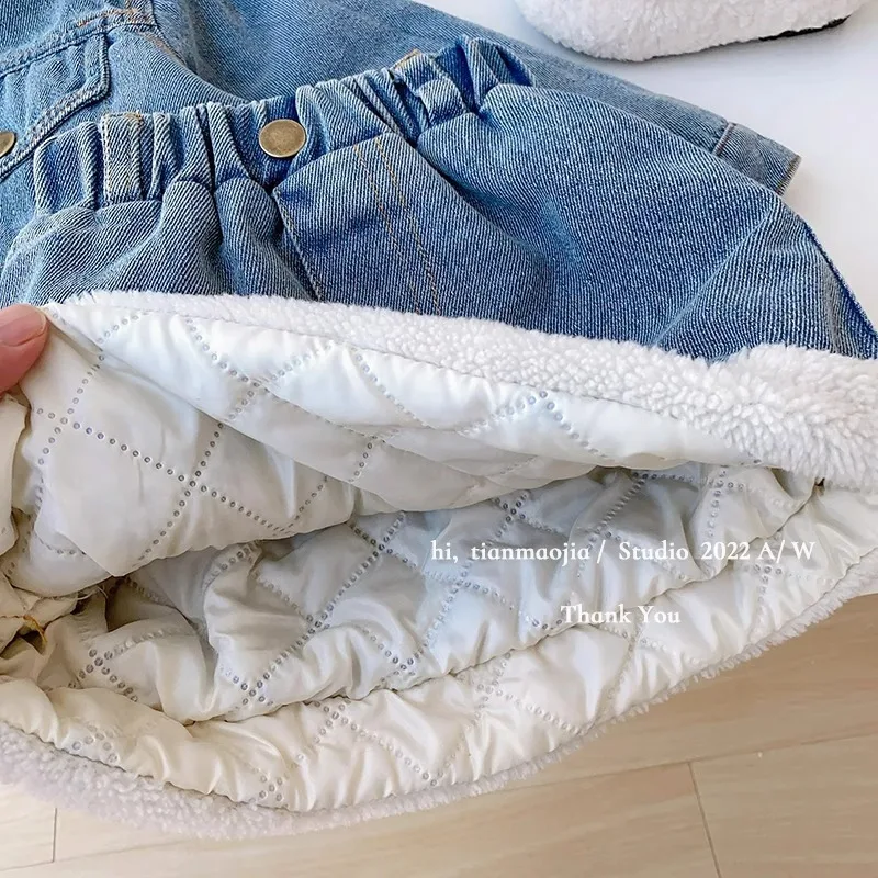 Korean Winter Suit For Girls Sets Thickened Warm Jacket+Denim Skirt Autumn Two Piece Set Girls Top And Bottom Clothes Set