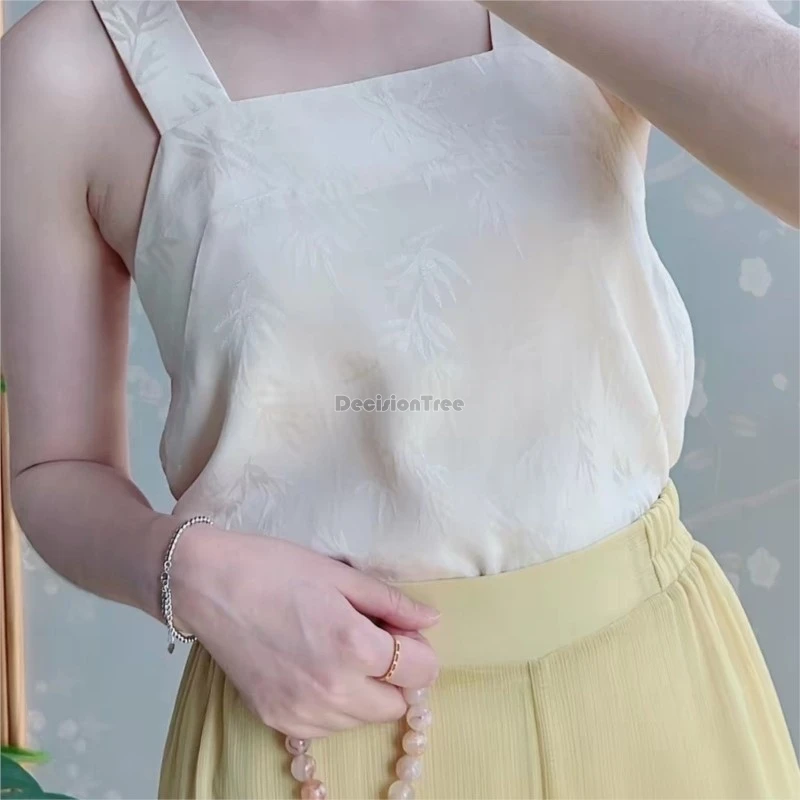 female new chinese hanfu camisole with adjustable wide shoulder straps 2026 women's ancient jacquard inner wear camisole top