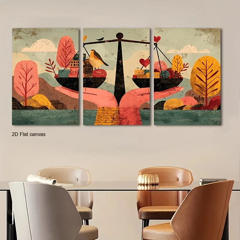 Frameless Canvas [2D Flat] Set Of 3 Handheld Life Balance 2D Flat Canvas Wall Art, Framed And Ready For Display, Ideal For D