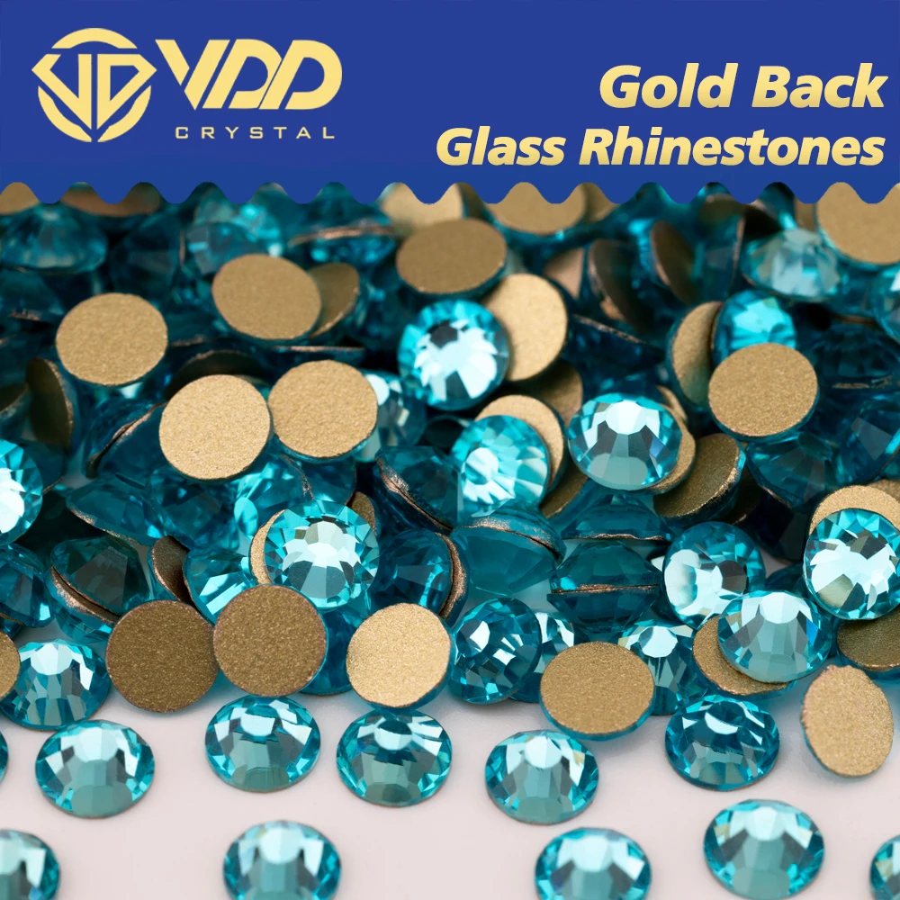 VDD 027 Aquamarine High Quality SS4-SS20 Glass Rhinestones Crystal Gold Flatback Stones For Nail Art Crafts Decorations