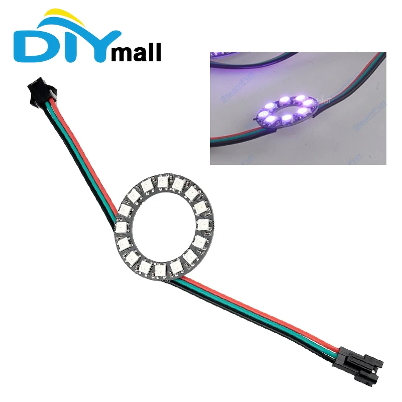 Programmable WS2812B 16LED Ring Light DC5V Full Color Addressable RGB LED Module for Creative Projects