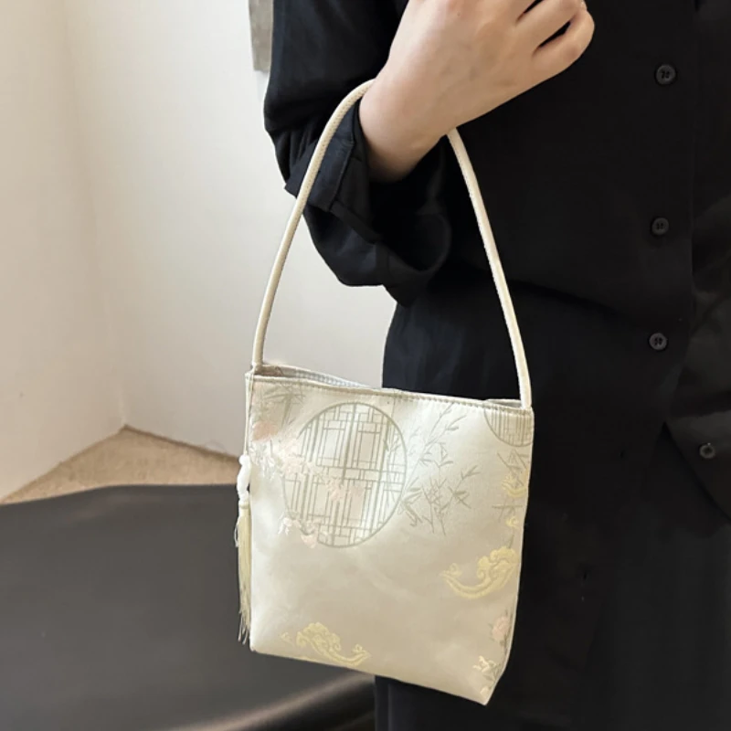 Silk Embroidery New Chinese Style Bag for Women Shoulder Armpit Bag Portable Retro Bucket Bag Средняя Сумка Женская