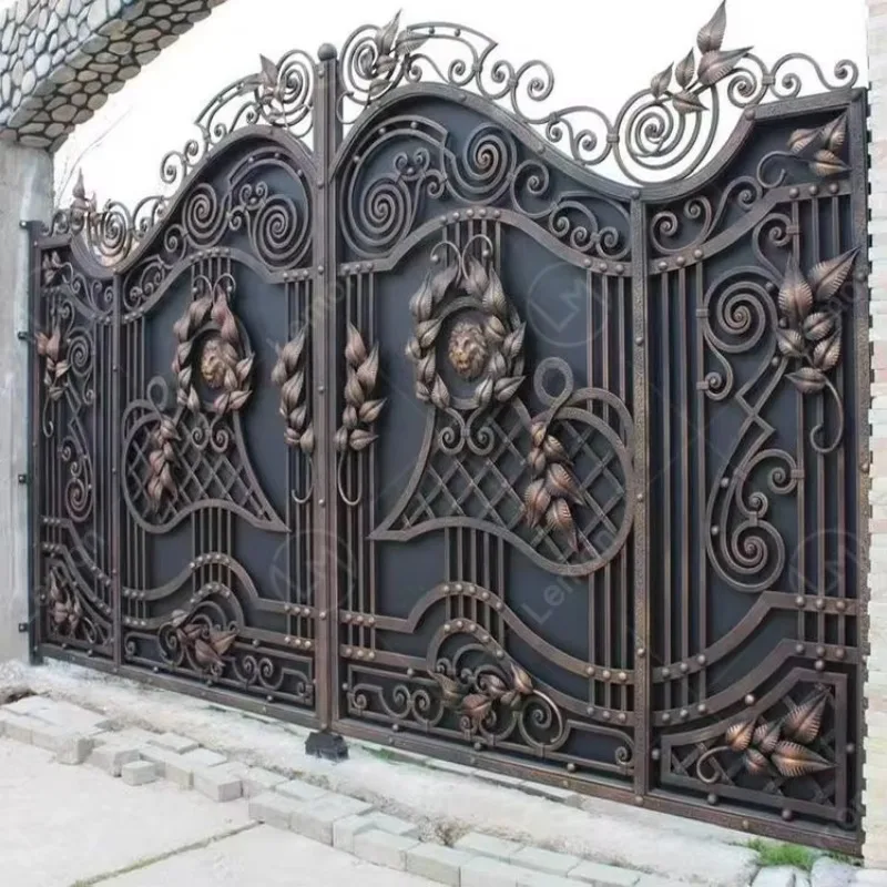 2026 High Quality Royal Modern House Front Gate Safety Metal Entry Double Swing Wrought Iron Gates Design