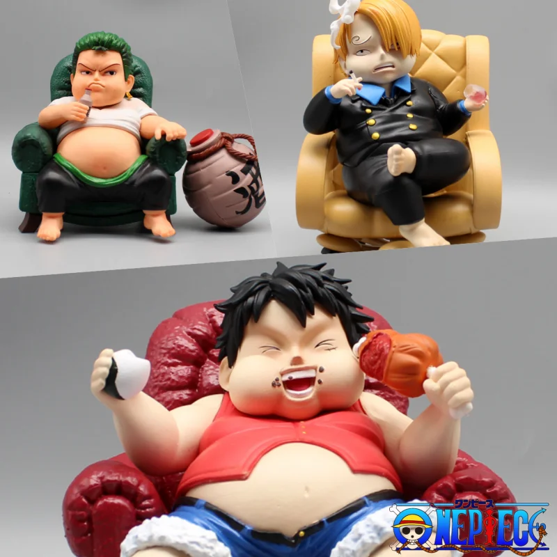 15cm One Piece Anime Figures Fat Zoro Luffy Sanji Figure Pvc Figurine Collectible Model Decoration Manga Decoration Toy Gift