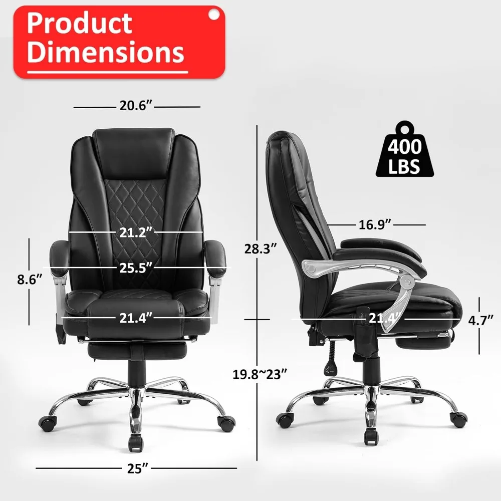 400lbs Executive lederen bureaustoel - Ergonomische ligstoel met massage, verwarming en voetsteun voor ultiem comfort-B