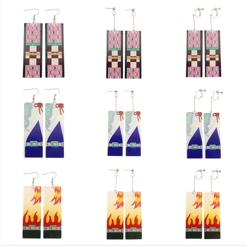 Pendientes Tanjiro acrílicos a la moda, pendientes Demon Slayer, accesorios de Cosplay de Anime, pendientes largos de gota Hanafuda para mujeres y niñas, joya 2022