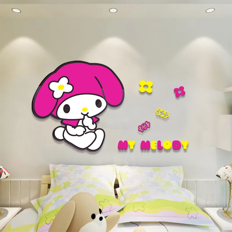 

Sanrio Children's Bedroom Cartoon 3D Three-Dimensional Wall Acrylic Sticker My Melody Genuine Living Room Decoration Cute Gift