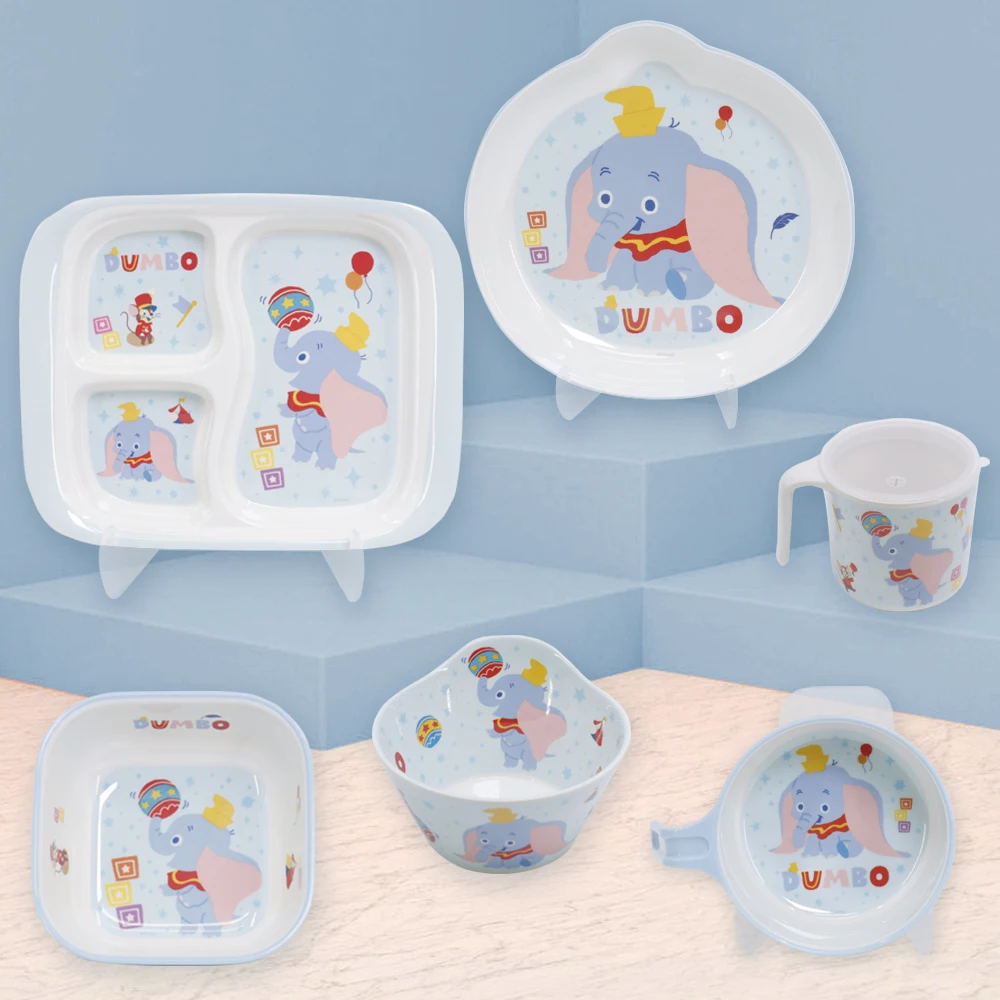 1PC  Disney Dumbo  cartoon tableware Set Three-compartment plate shaped plate Square bowl Single handle bowl Deep bowl sing