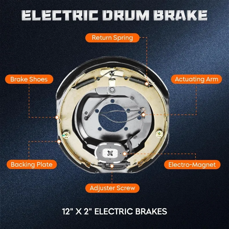 Trailer Electric Brake Drum Assembly for 7,000 lbs,8 on 6.5 Trailer Hub Drum Kit 12 x 2 inch, 8 Hole, 6.5