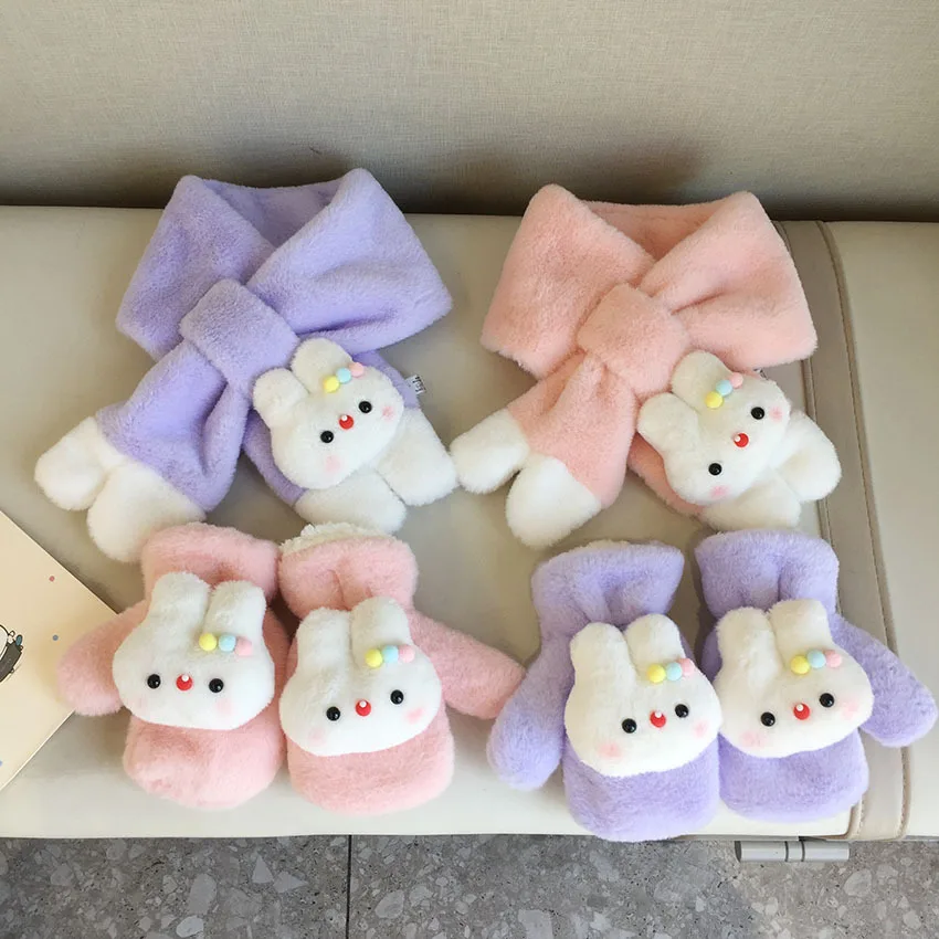 

Children's Scarves and Mittens Autumn/Winter Thickened Edition Adorable Panda and Rabbit Cartoon Baby Neck Warmers Plush Scarves