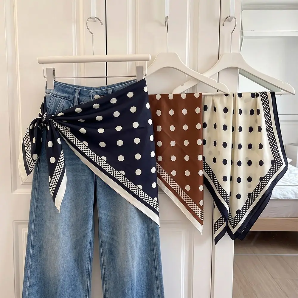 Fashion Multi-functional Polka Dot Triangle Scarf Matching Pants Silk Satin Waist Belt Women's Necktie