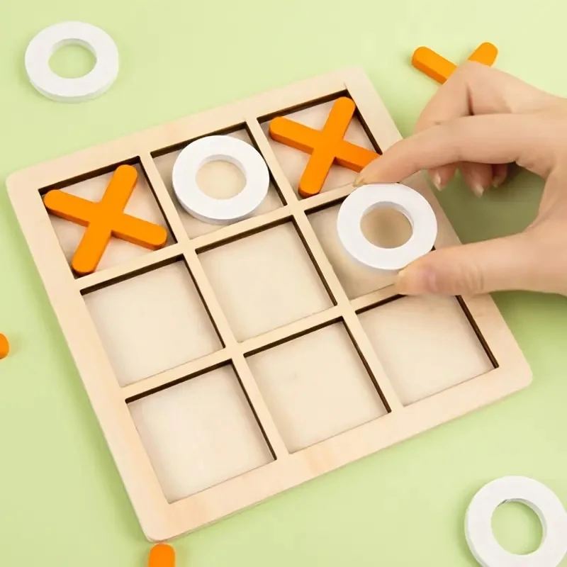 1pc Wooden Tic Tac Toe Table Toy for Adults and Kids,Travel Game,Player Room Decor, Family XO Romantic Decorative Pieces