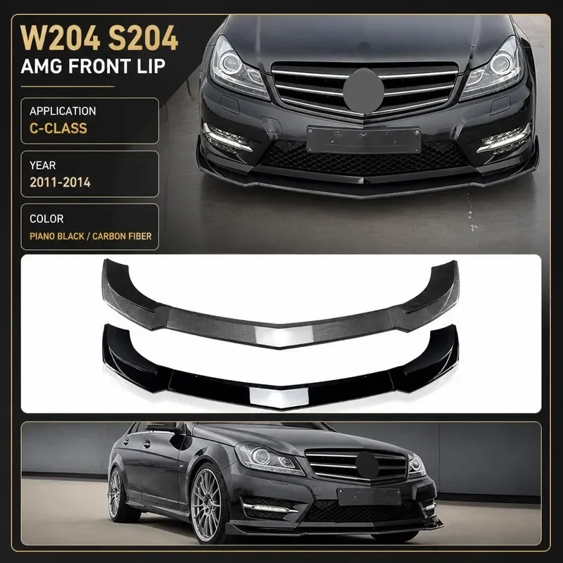 For Mercedes Benz C Class W204 S204 AMG 2011-2014 Front Bumper Lip Spoiler Splitter Corner Guard Body Kit Auto Accessories