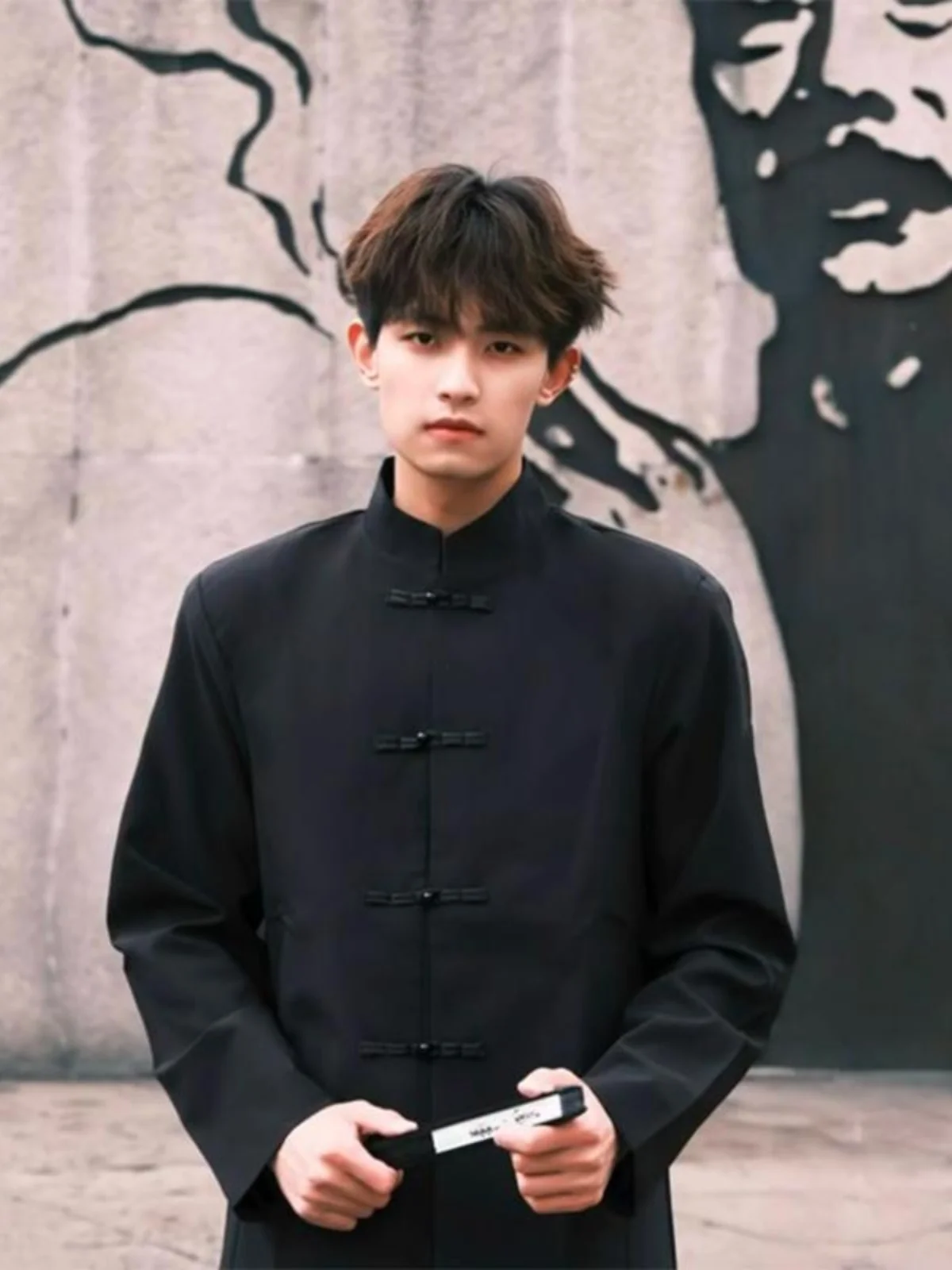 

New Chinese Sle Men's Pad oulder Suit Jaet Spring Autumn Stand Collar Button down Tang Costume High Sensation Cool Zhon...