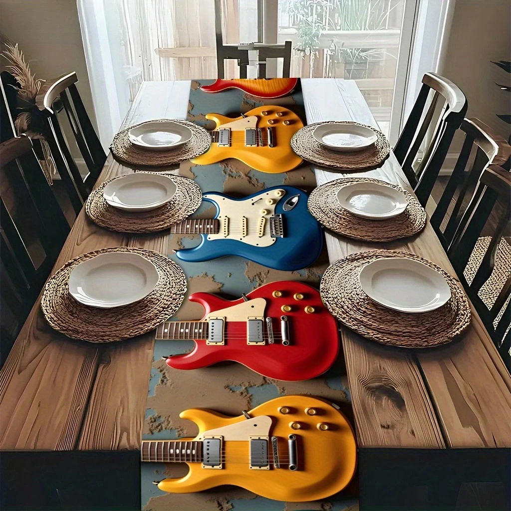 1-Piece Colorful Electric Guitar Print Table Runner, Durable, Universal Table Runner for Home Dining Table, Coffee Table & Party