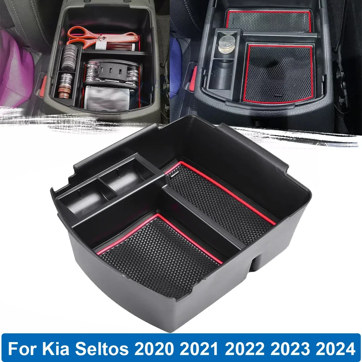 

For Kia Seltos 2020 2021 2022 2023 2024 Center Console Armrest Storage Box Insert Tray Secondary Organizer Car Accessories