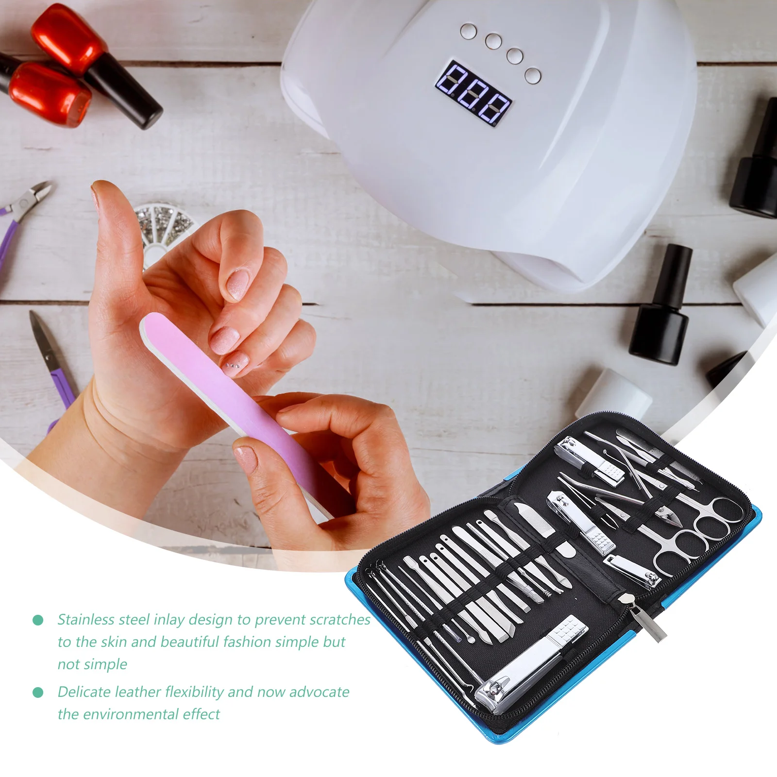 

26pcs Kit Set Manicure Tools Grooming Kit Travel Cleaning Prep Stainless Manicure Grooming Set Steel Pedicure Clippers
