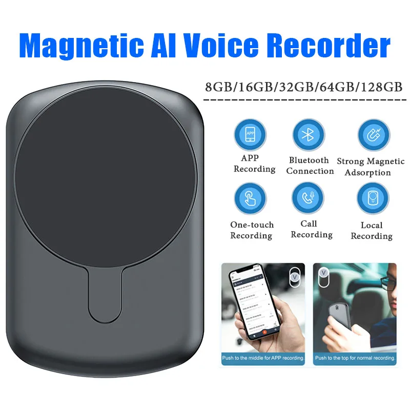 

Portable AI Intelligent Voice Recorder Mobile Phone Call Recorder Magnetic Attraction One Click Recording For Meeting Interview