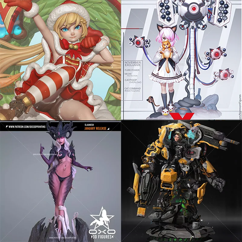 

1/24 1/18 Scale Christmas Little Lolita Cat Ear Cute Girl Crazy Bear Mech Witch DIY Self-assembled GK 3D Resin Un-panited Doll