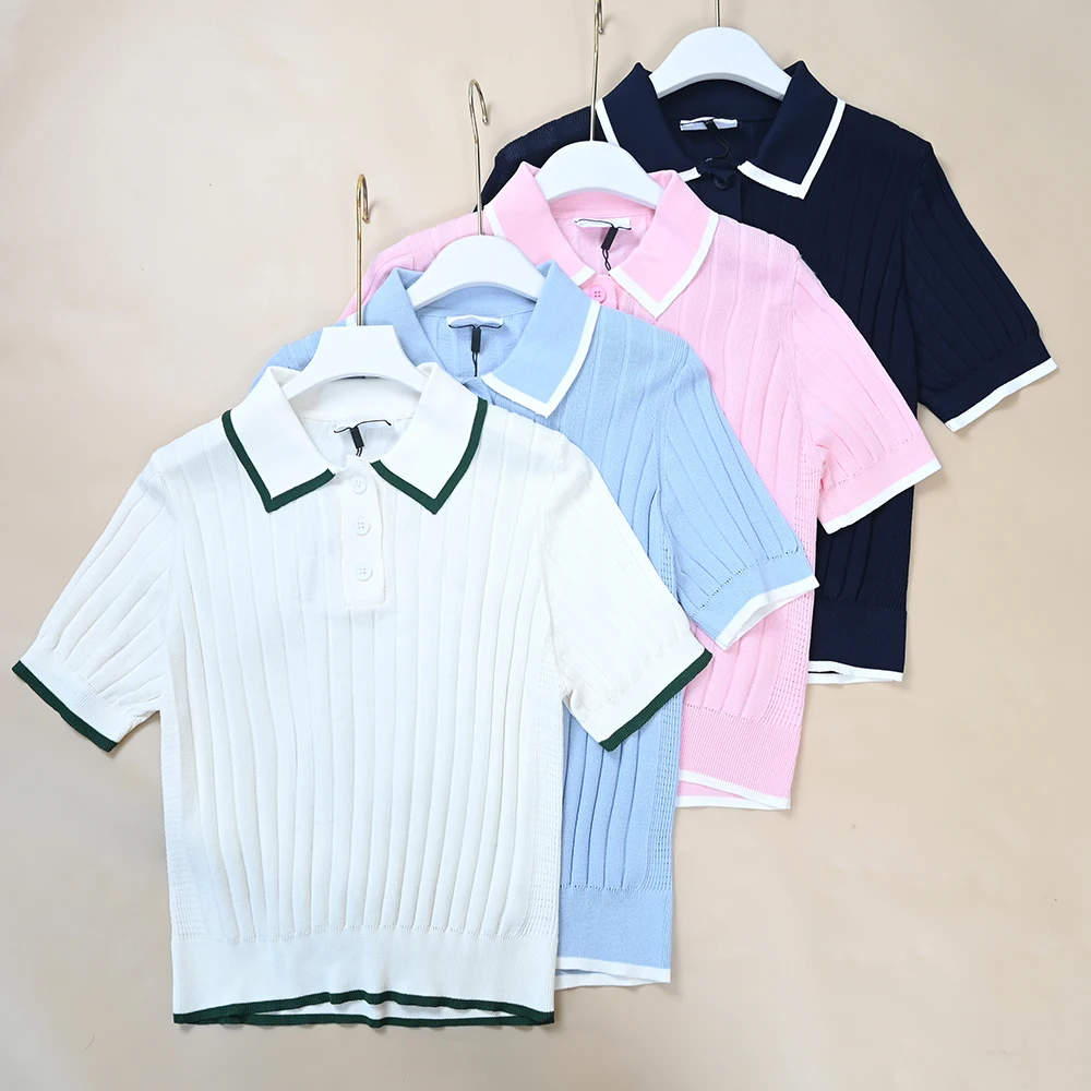 

Элегантный женский вязаный свитер с коротким рукавом и цветовыми блоками, повседневный стиль, премиум-качество, летний модный топ