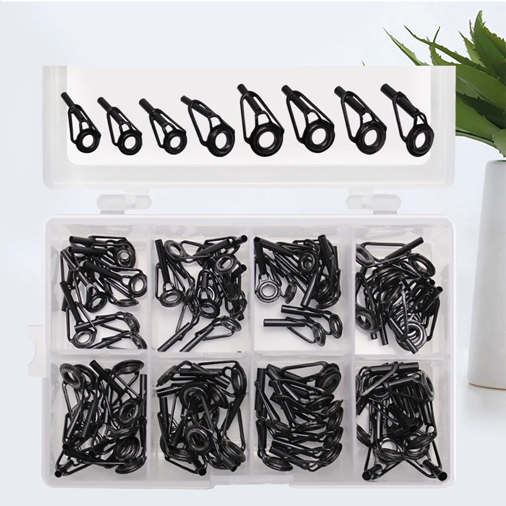 

80pcs Top Ceramic Fishing Rod Repair Set Fishing Rod Tips Durable Stainless Steel Flared Guides Repair Kit Black
