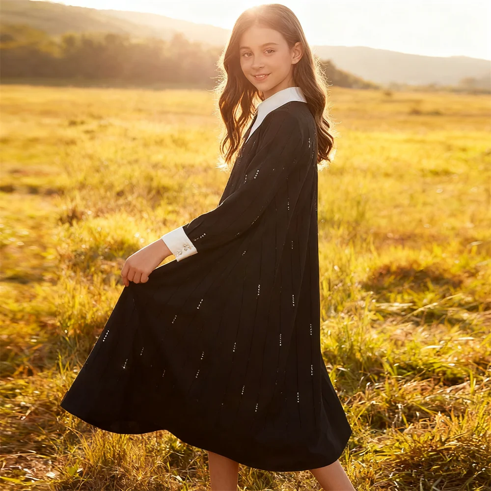 

Eid Diamonds Abayas for Kids Girls Party Dress Muslim Robe Arabic Kaftan Djellaba Islam Jalabiya Caftan Marocain Vestidos Abaya