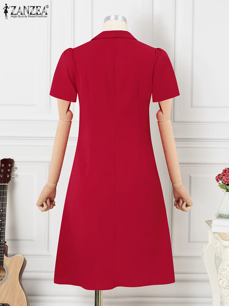 Abiti estivi ZANZEA Abito elegante camicia lunga da donna Colletto con bavero Abito da festa Abito a vita Casual Manica corta Vestito estivo da ufficio