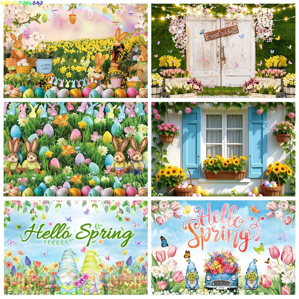 

Indoor Tent Children Birthday Photography Backdrops Props Happy Easter Day Rabbits Butterfly Eggs Flowers Photo Background PZ-01
