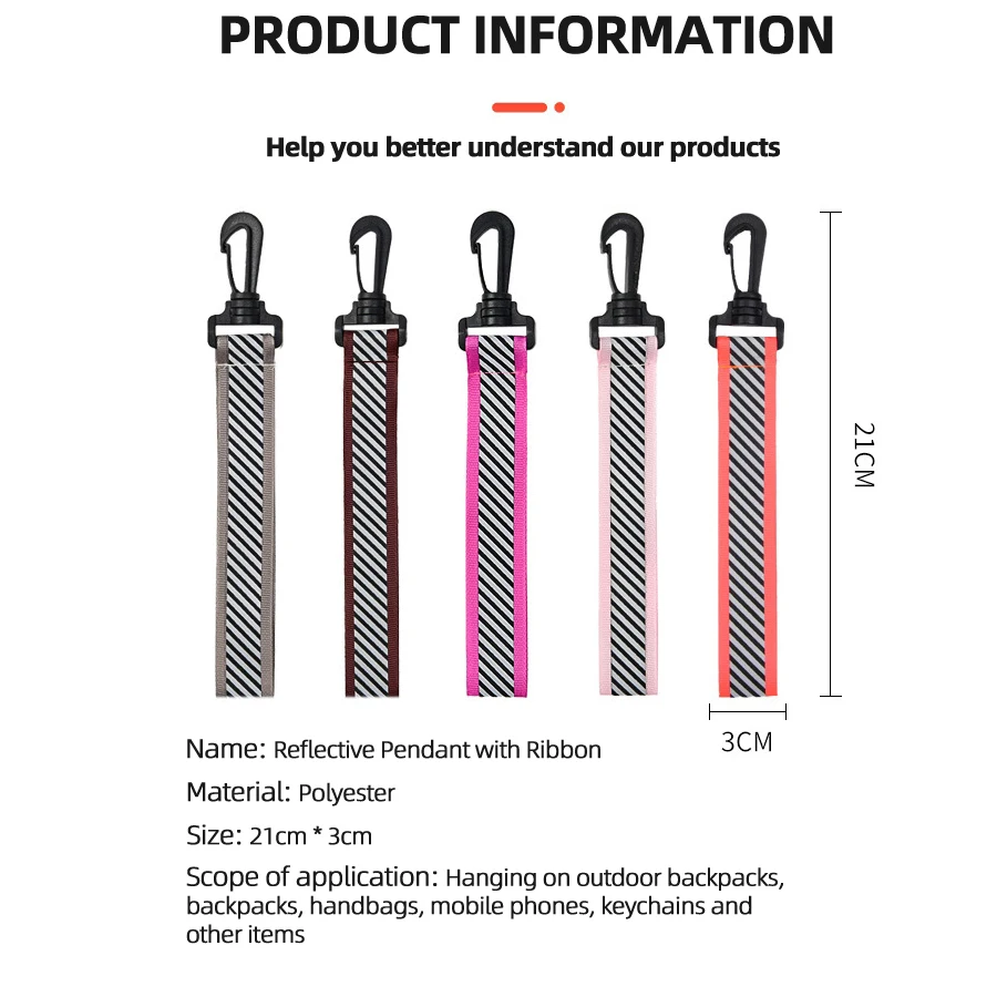 Reflective Safety Backpack Keychains High Visibility Webbing Material Outdoor Tool Accessories