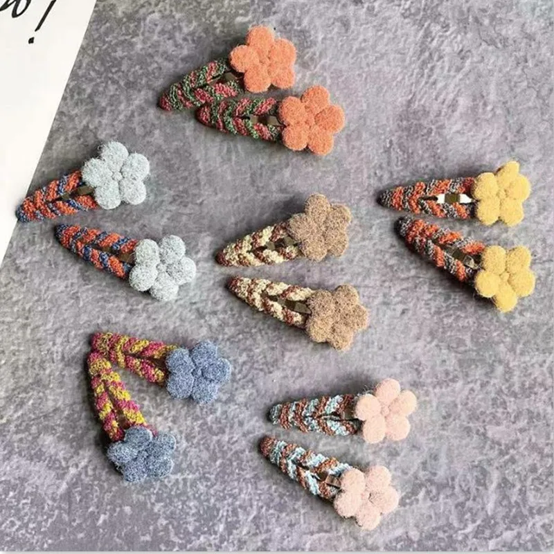 Toddlers Kids Small Hairpins 12pcs/set Cute Woolen Flower Snap Hair Clips for Girls 1-3 Years Old Girls Hair Accessories